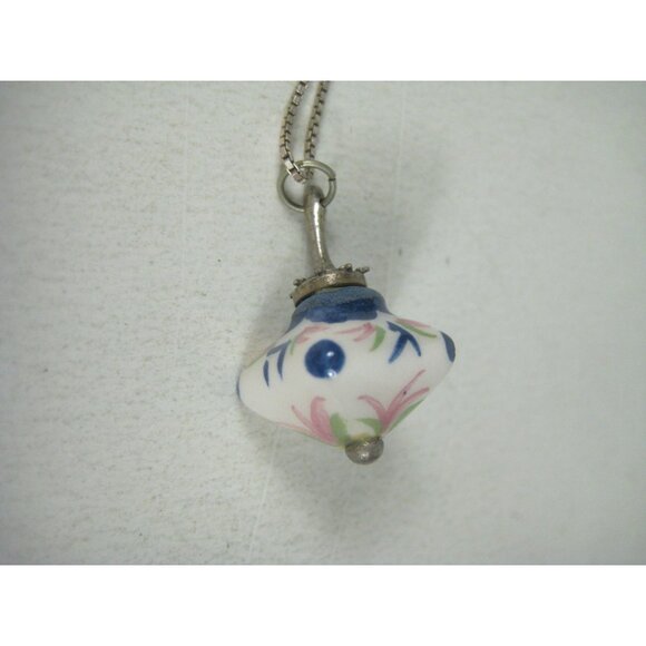 Italian Sterling Silver 925 Hand Painted Ceramic Pendant Necklace 19 in Chain - Picture 5 of 10